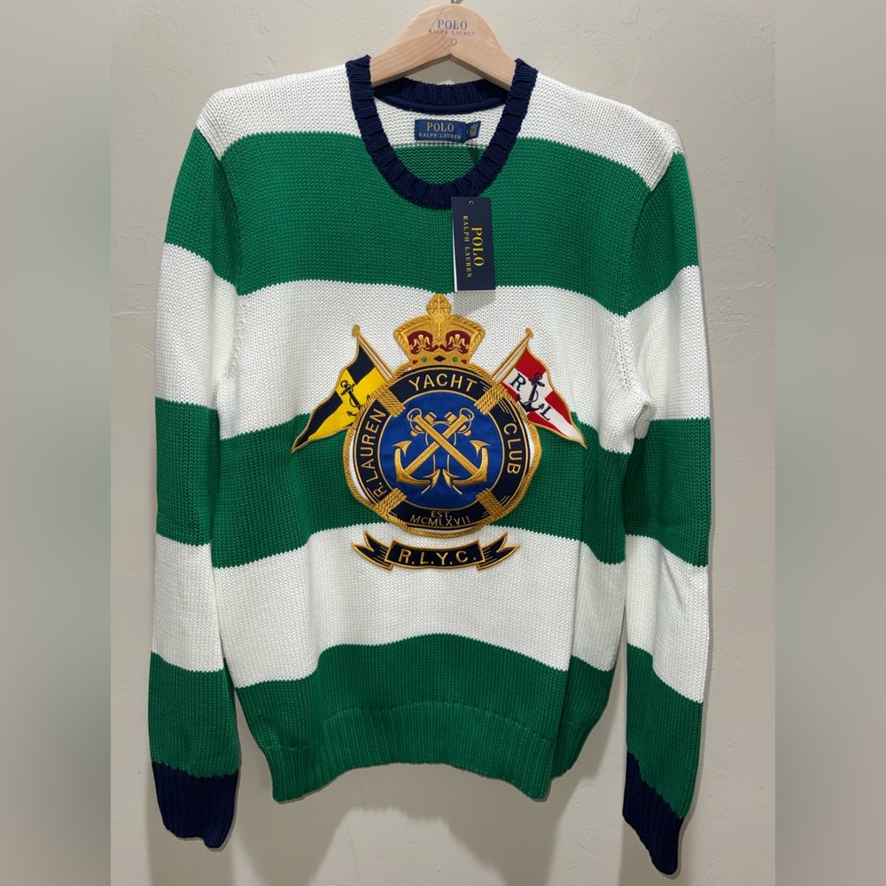 Polo by Ralph Lauren Green and White Striped Sweater